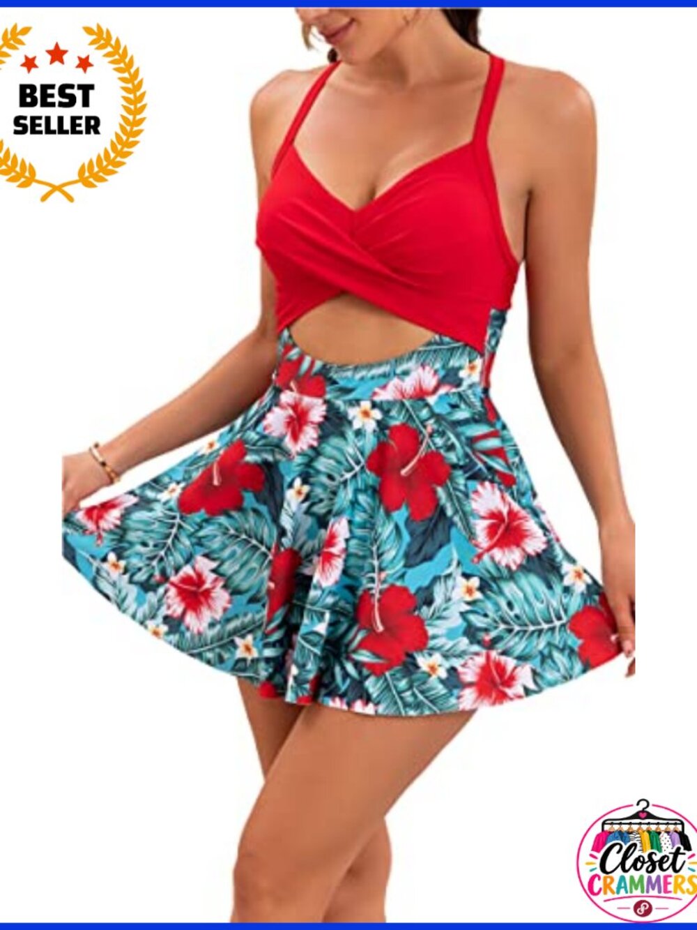 Women's One Piece Swim Dress Tummy Control Swimdress with Skirt